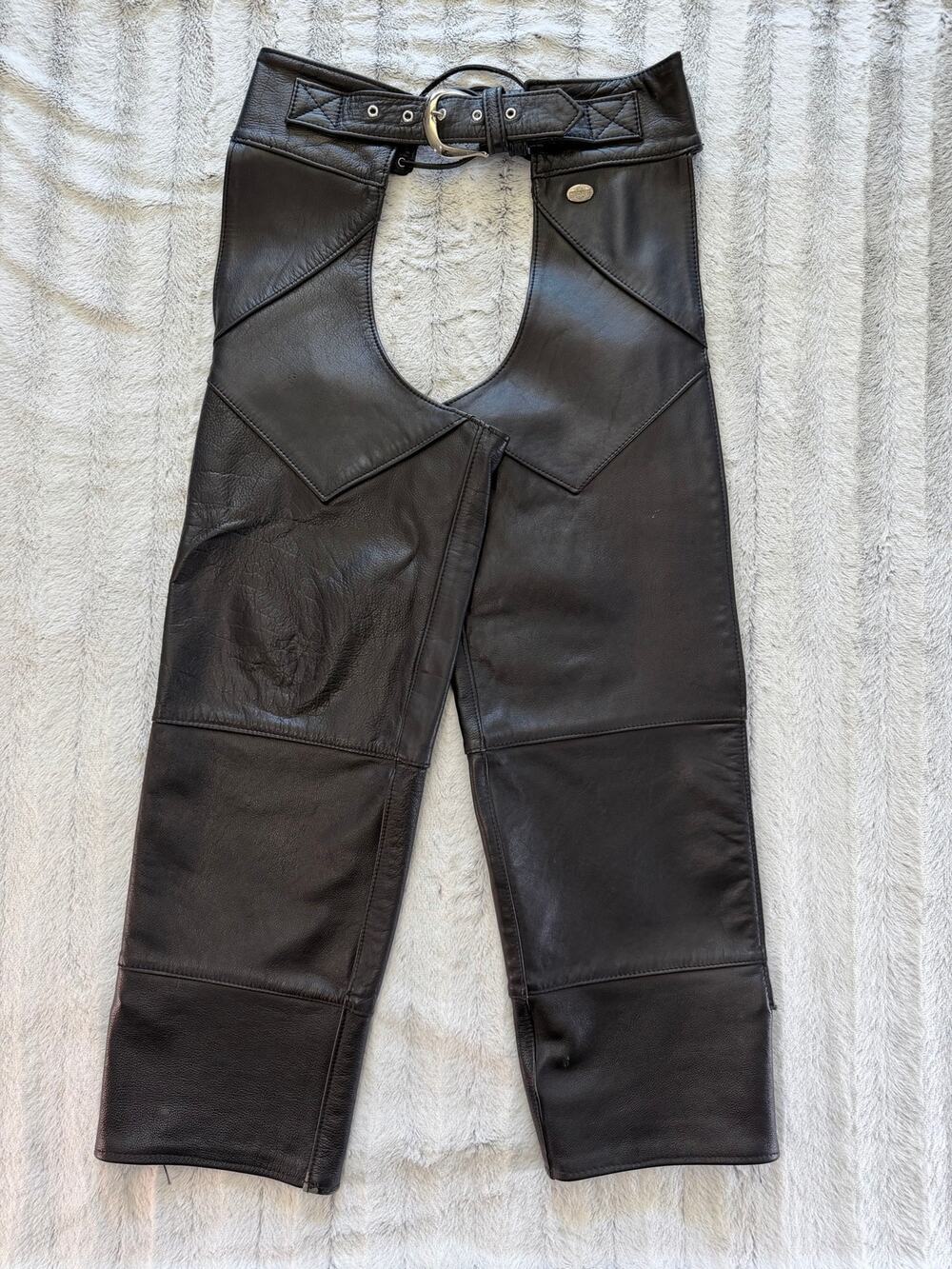Vintage Harley Davidson Leather Chaps XS Black Made USA Motorcycle Biker
